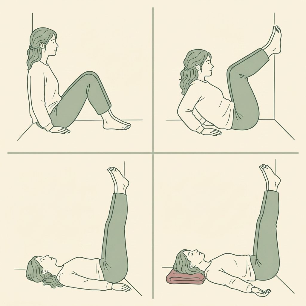 Step-by-step plate: getting into legs-up-the-wall in four panels