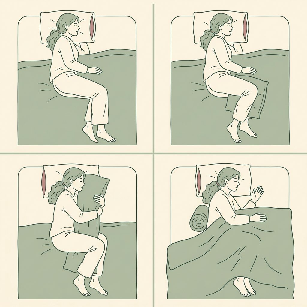 Step-by-step plate: building a side-lying pillow nest in four panels
